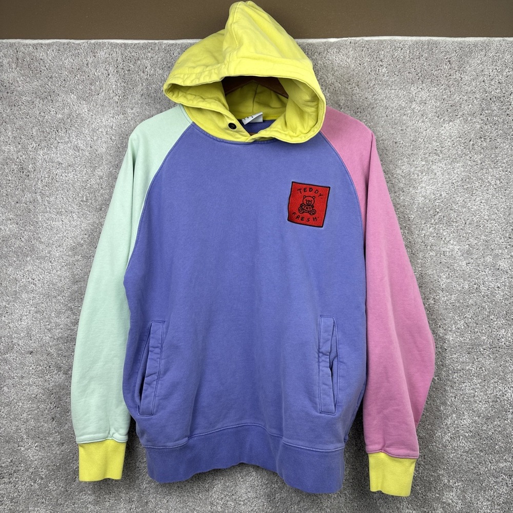 Teddy Fresh Color Block‎ Hoodie Pullover Sweatshirt Mens Size Medium